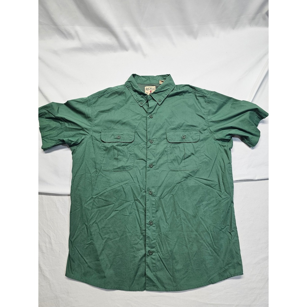 RedHead Brand Co Mens XL Green Short Sleeve Button Down Fishing Shirt Cotton